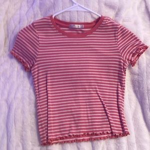 pink and white striped Cropped shirt